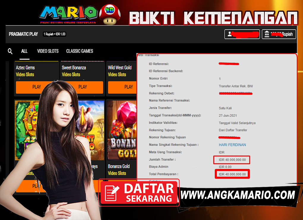 Member Baru Game SLOT PRAGMATIC ! CONGRATS Bpk. HARIWin 40Juta Rupiah !!!