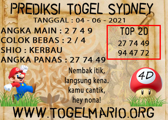 PREDIKSI TOGEL SYDNEY POOLS 04 JUNI 2021