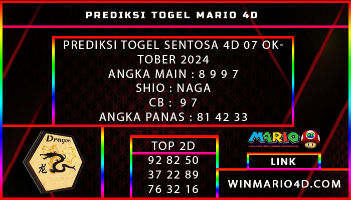 PREDIKSI TOGEL SENTOSA 4D 07 OKTOBER 2024