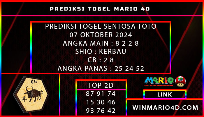 PREDIKSI TOGEL SENTOSA TOTO 07 OKTOBER 2024